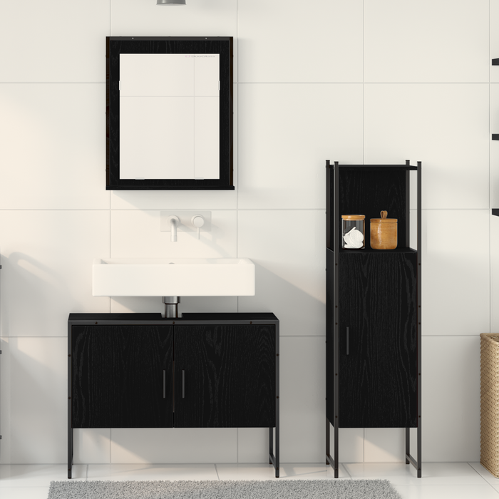 Set de dulapuri pentru baie 3 piese Negru Stejar Lemn prelucrat - WALTI WALTI