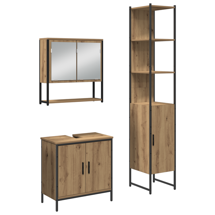 Set de Mobilier pentru Baie 3 Piese Stejar Artisan Lemn Stratificat - WALTI WALTI