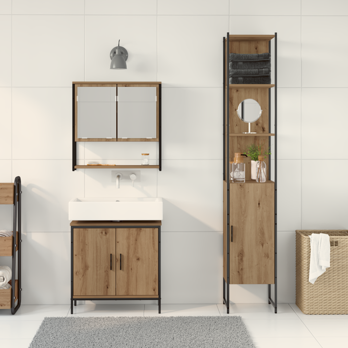 Set de Mobilier pentru Baie 3 Piese Stejar Artisan Lemn Stratificat - WALTI WALTI