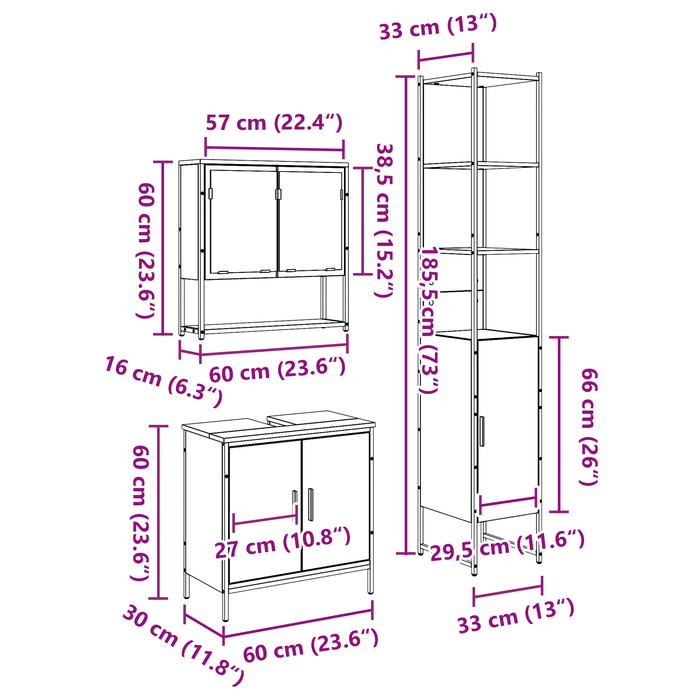 Set de Mobilier pentru Baie 3 Piese Stejar Artisan Lemn Stratificat - WALTI WALTI