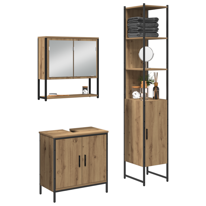 Set de Mobilier pentru Baie 3 Piese Stejar Artisan Lemn Stratificat - WALTI WALTI