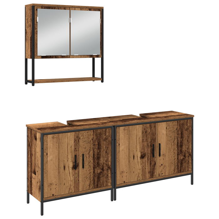Set de Mobilier pentru Baie 3 Piese Lemn Vechi din Lemn Compozit - WALTI WALTI