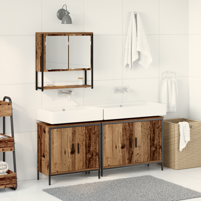 Set de Mobilier pentru Baie 3 Piese Lemn Vechi din Lemn Compozit - WALTI WALTI