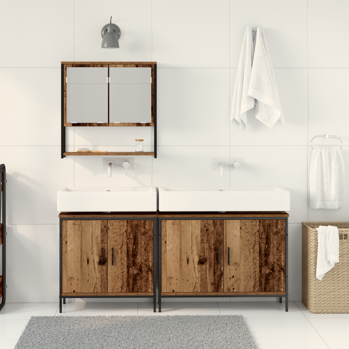 Set de Mobilier pentru Baie 3 Piese Lemn Vechi din Lemn Compozit - WALTI WALTI