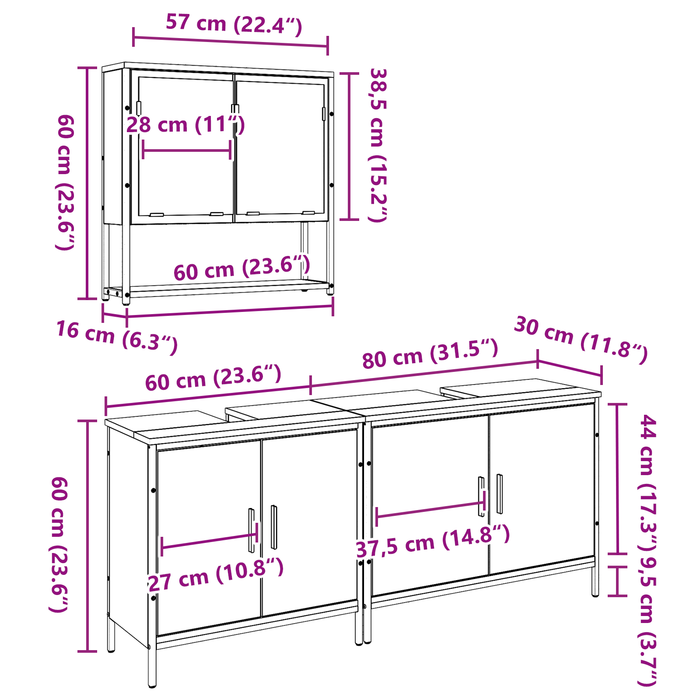 Set de Mobilier pentru Baie 3 Piese Lemn Vechi din Lemn Compozit - WALTI WALTI