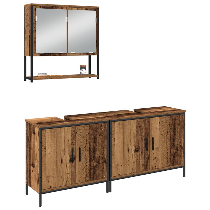 Set de Mobilier pentru Baie 3 Piese Lemn Vechi din Lemn Compozit - WALTI WALTI