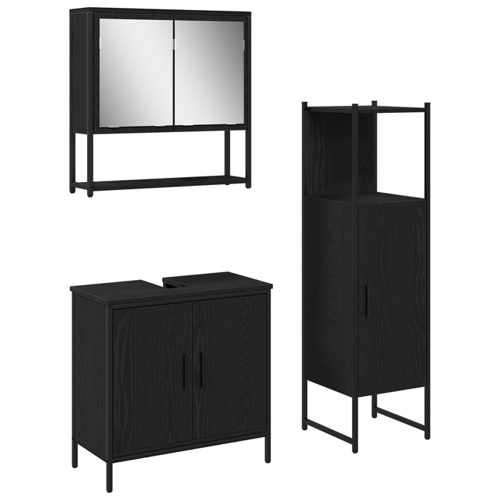 Set de Mobilier pentru Baie 3 Piese Negru Stejar Lemn Prelucrat - WALTI WALTI