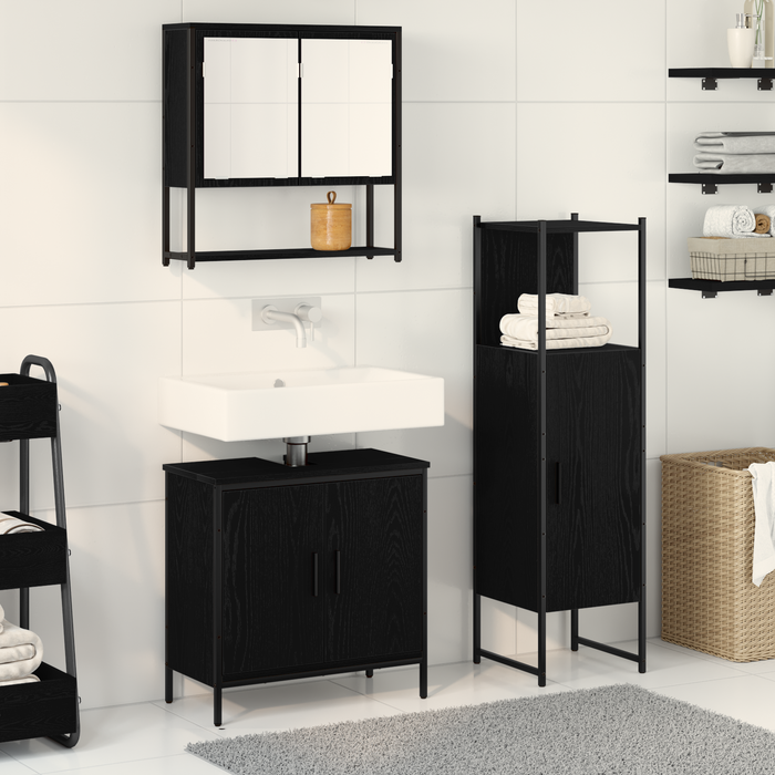 Set de Mobilier pentru Baie 3 Piese Negru Stejar Lemn Prelucrat - WALTI WALTI