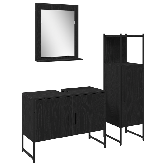 Set de Mobilier pentru Baie 3 Piese Negru Stejar Lemn Prelucrat - WALTI WALTI