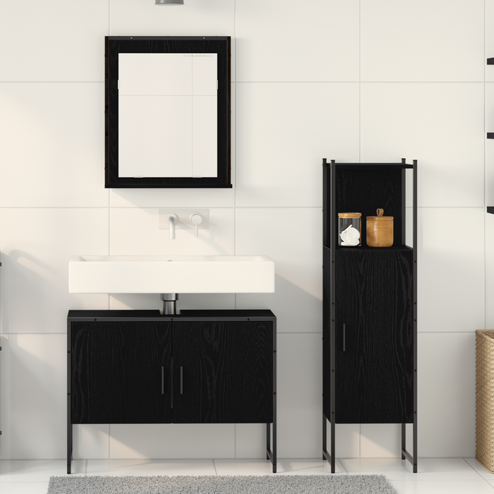 Set de Mobilier pentru Baie 3 Piese Negru Stejar Lemn Prelucrat - WALTI WALTI