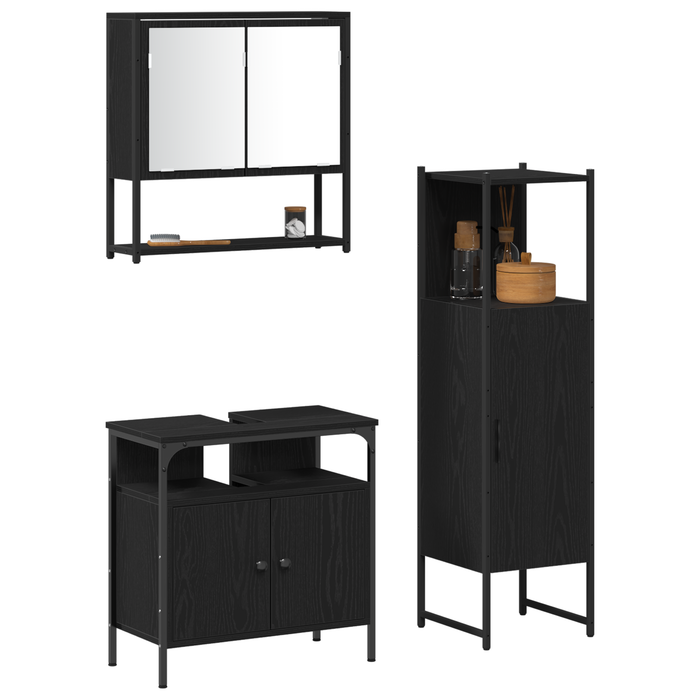Set de mobilier pentru baie 3 piese stejar negru lemn compus - WALTI WALTI
