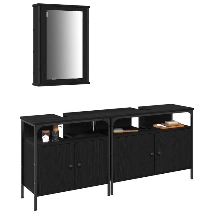 Set de mobilier pentru baie 3 piese lemn prelucrat negru - WALTI WALTI