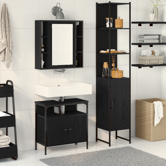 Set de Mobilier pentru Baie 3 Piese - Negru, Lemn Ingineresc - WALTI WALTI