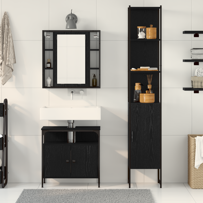 Set de Mobilier pentru Baie 3 Piese - Negru, Lemn Ingineresc - WALTI WALTI