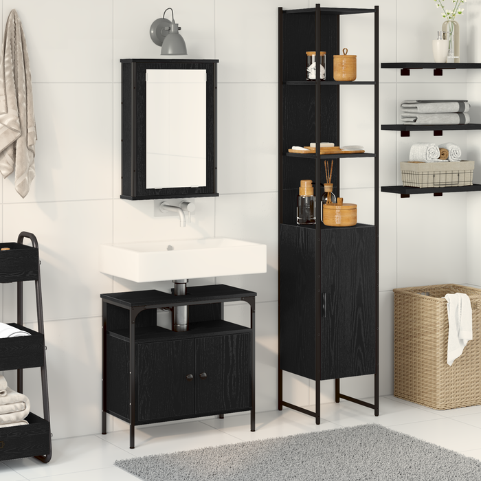 Set de baie - 3 piese, finisaj Negru Stejar - Lemn prelucrat - WALTI WALTI