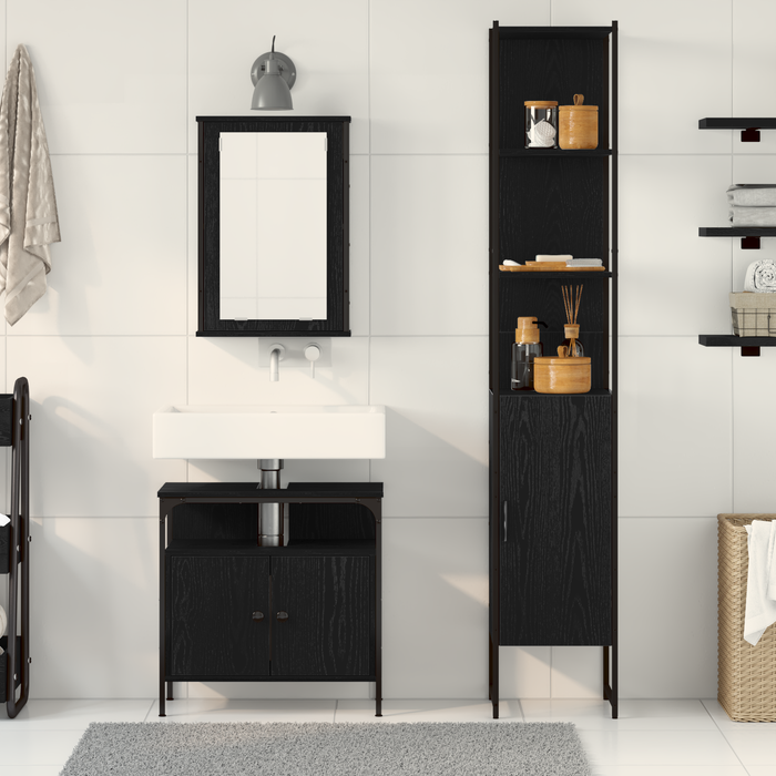 Set de baie - 3 piese, finisaj Negru Stejar - Lemn prelucrat - WALTI WALTI