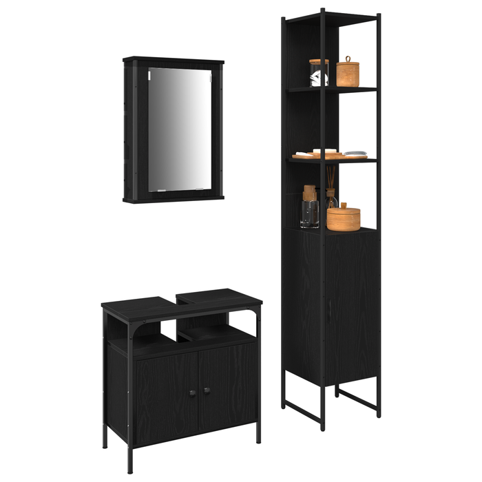 Set de baie - 3 piese, finisaj Negru Stejar - Lemn prelucrat - WALTI WALTI
