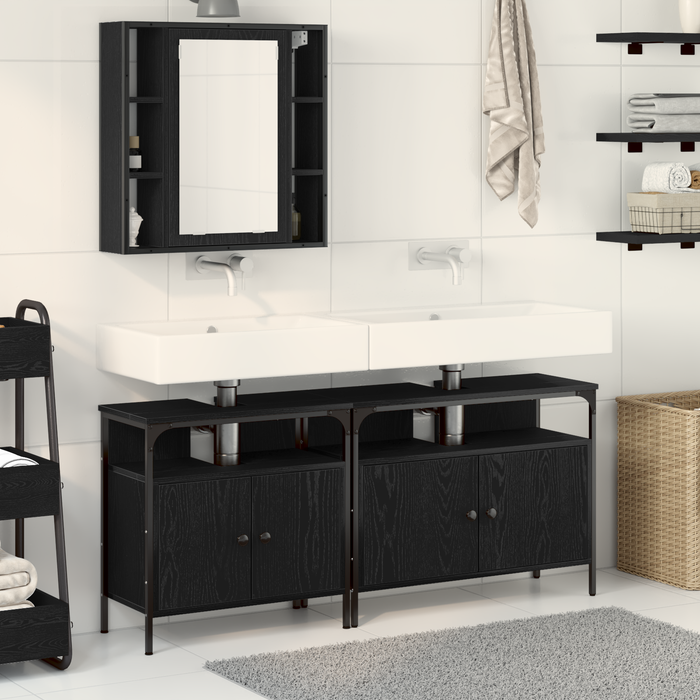 Set de mobilier pentru baie din 3 piese, lemn ingineresc, stejar negru - WALTI WALTI