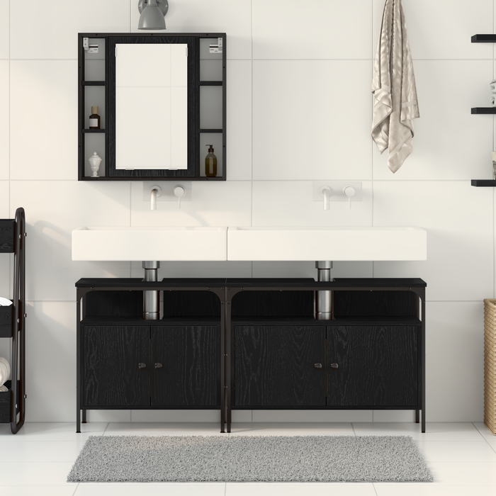 Set de mobilier pentru baie din 3 piese, lemn ingineresc, stejar negru - WALTI WALTI