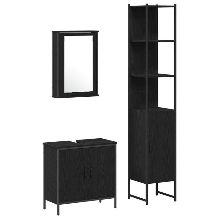 Set de mobilier pentru baie 3 piese Negru stejar din lemn prelucrat - WALTI WALTI