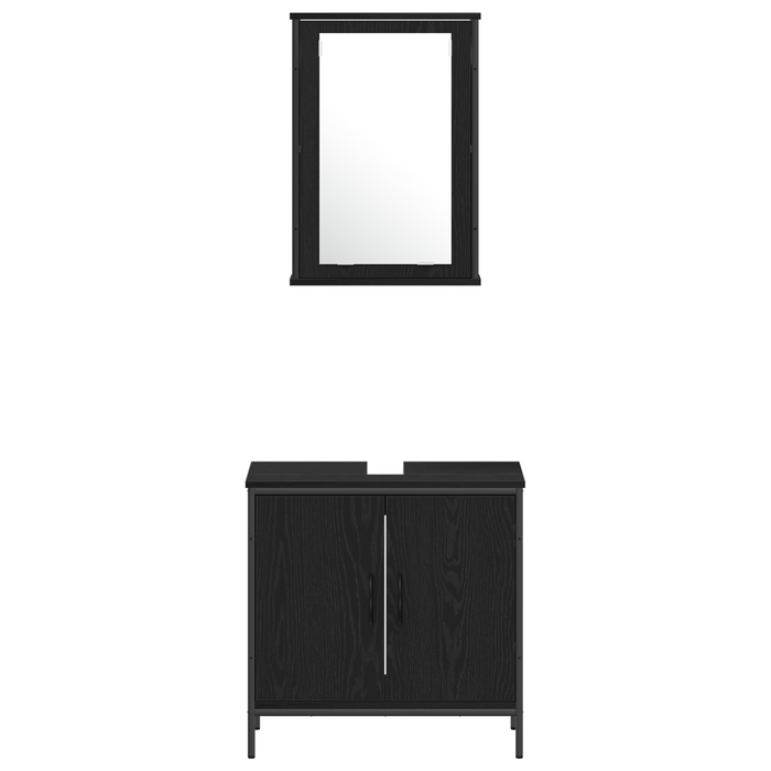 Set de mobilier pentru baie 3 piese Negru stejar din lemn prelucrat - WALTI WALTI