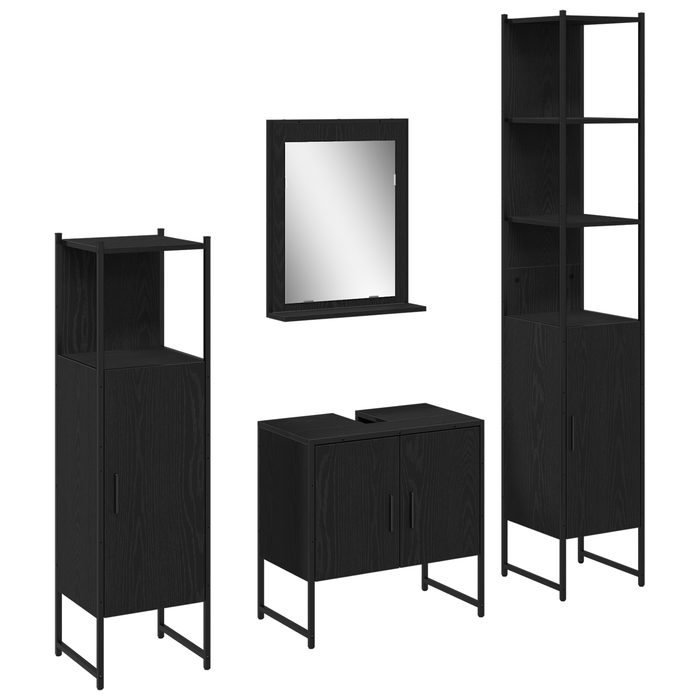 Set Mobilier Baie 4 Piese Stejar Negru - Lemn Prelucrat - WALTI WALTI