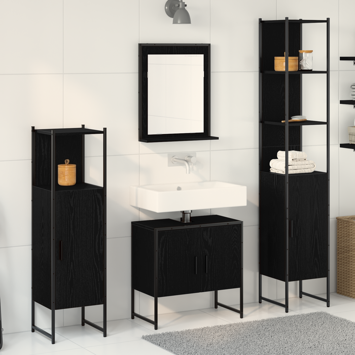 Set Mobilier Baie 4 Piese Stejar Negru - Lemn Prelucrat - WALTI WALTI