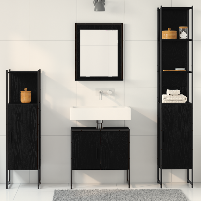 Set Mobilier Baie 4 Piese Stejar Negru - Lemn Prelucrat - WALTI WALTI
