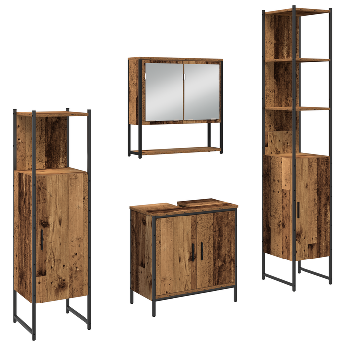 Set Mobilier pentru Baie 4 Piese Lemn Uzat - WALTI WALTI