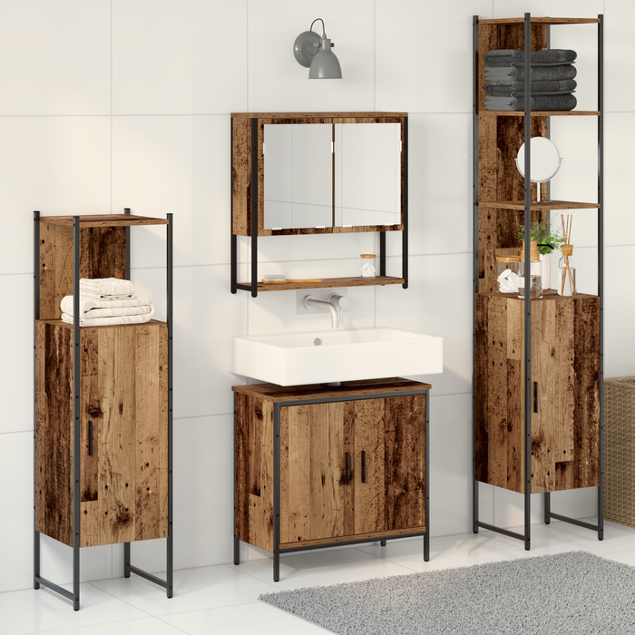 Set Mobilier pentru Baie 4 Piese Lemn Uzat - WALTI WALTI