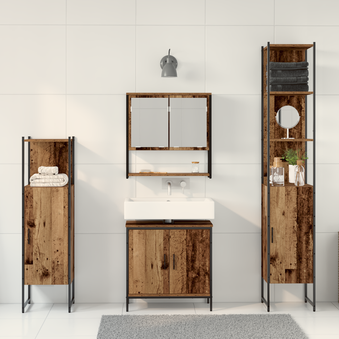 Set Mobilier pentru Baie 4 Piese Lemn Uzat - WALTI WALTI