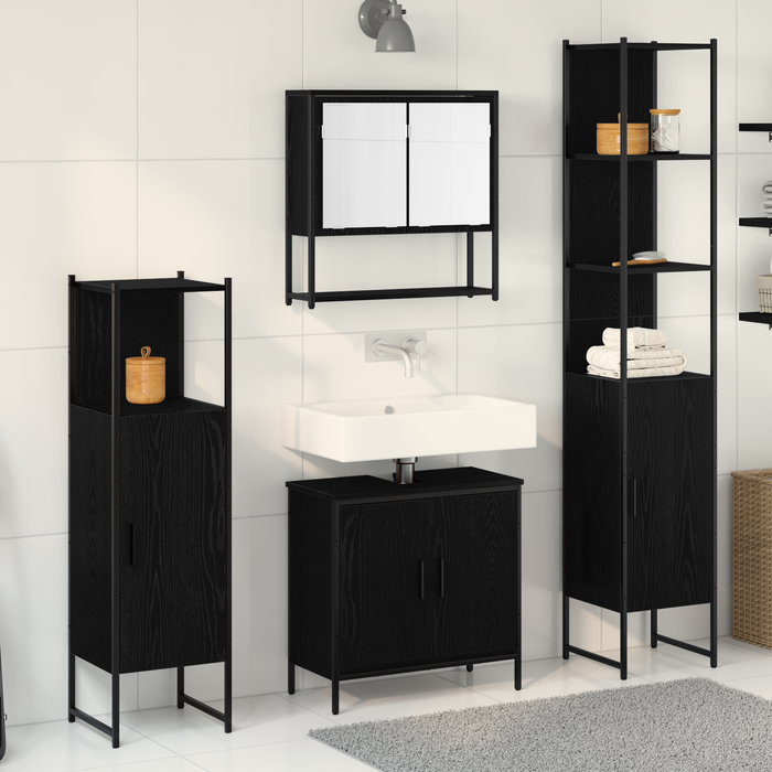 Set Mobilier Baie 4 Piese Stejar Negru Lemn Ingineresc - WALTI WALTI
