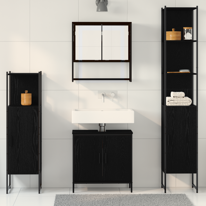 Set Mobilier Baie 4 Piese Stejar Negru Lemn Ingineresc - WALTI WALTI