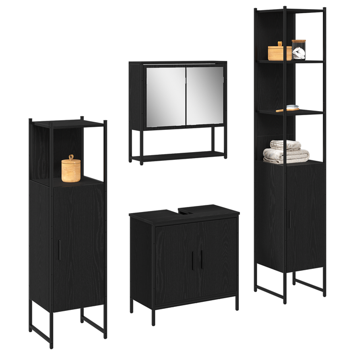 Set Mobilier Baie 4 Piese Stejar Negru Lemn Ingineresc - WALTI WALTI