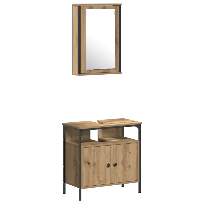 Set de mobilier pentru baie din 4 piese în stejar artisanal - WALTI WALTI