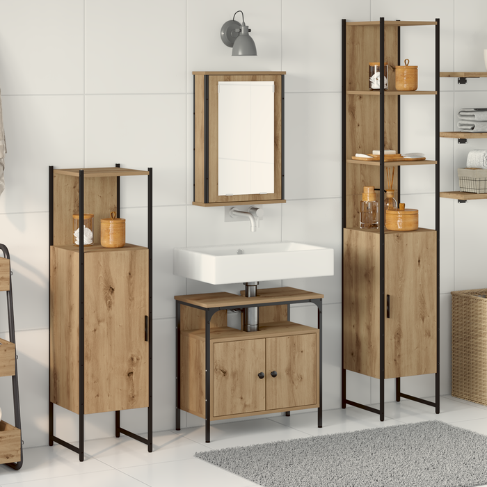 Set de mobilier pentru baie din 4 piese în stejar artisanal - WALTI WALTI
