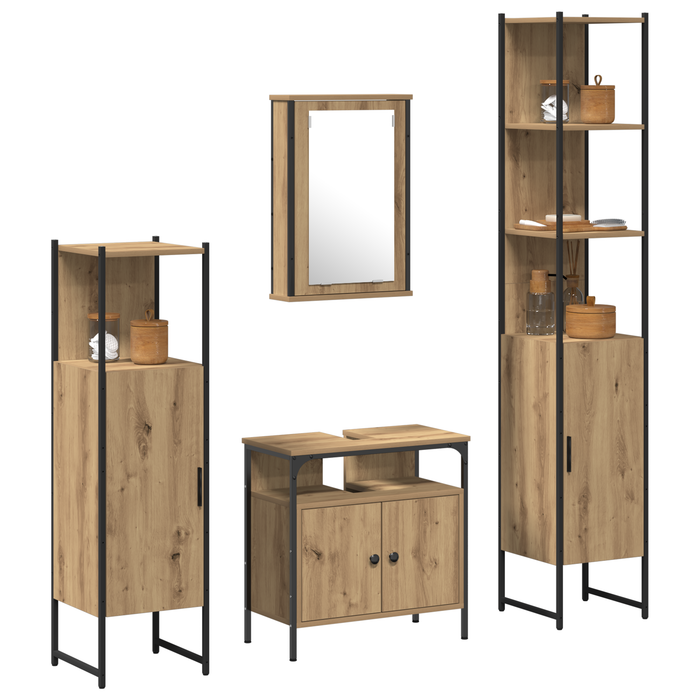 Set de mobilier pentru baie din 4 piese în stejar artisanal - WALTI WALTI