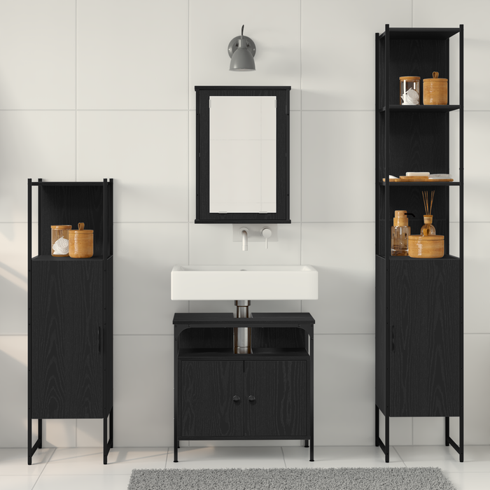 Set de mobilier de baie cu 4 piese din lemn de stejar negru - WALTI WALTI
