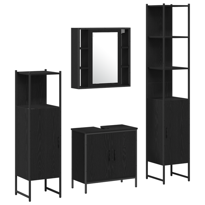 Set mobilier baie de 4 piese Stejar Negru Lemn prelucrat - WALTI WALTI