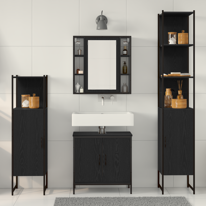 Set mobilier baie de 4 piese Stejar Negru Lemn prelucrat - WALTI WALTI