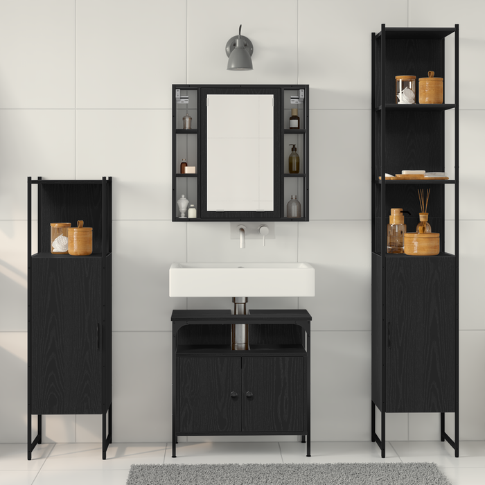 Set de Mobilier pentru Baie , 4 Piese, în Stejar Negru—Lemn Prelucrat - WALTI WALTI