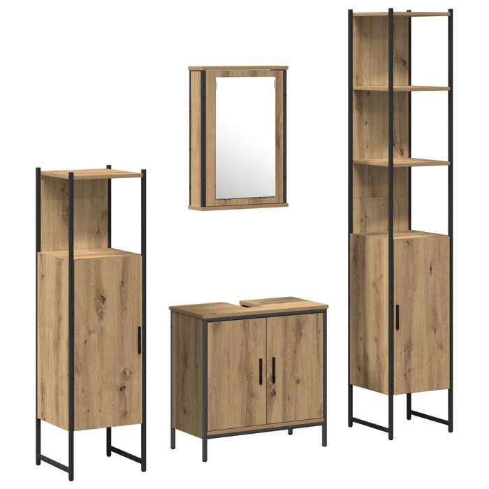 Set de mobilier pentru baie 4 piese din lemn de stejar prelucrat - WALTI WALTI