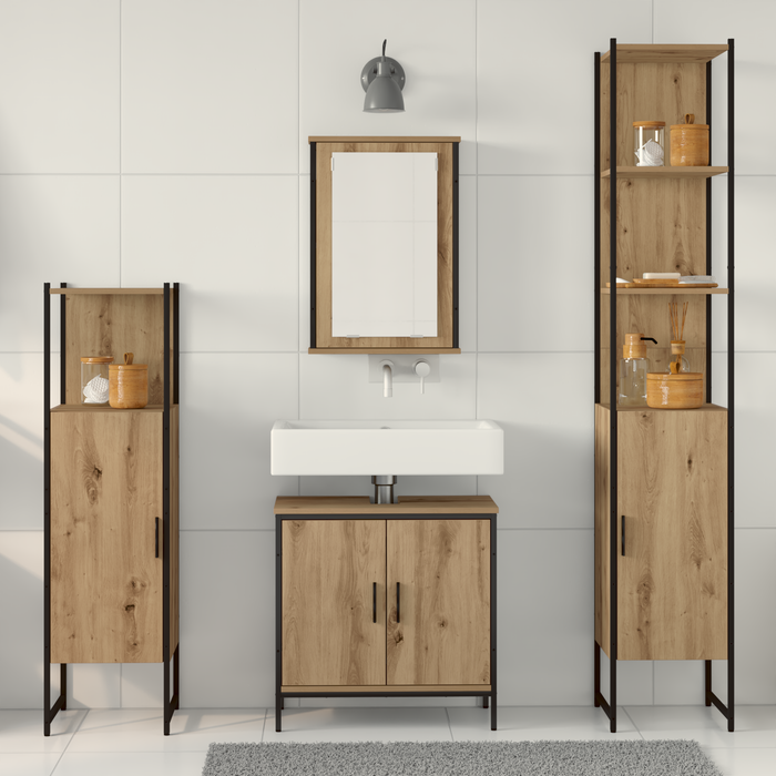 Set de mobilier pentru baie 4 piese din lemn de stejar prelucrat - WALTI WALTI