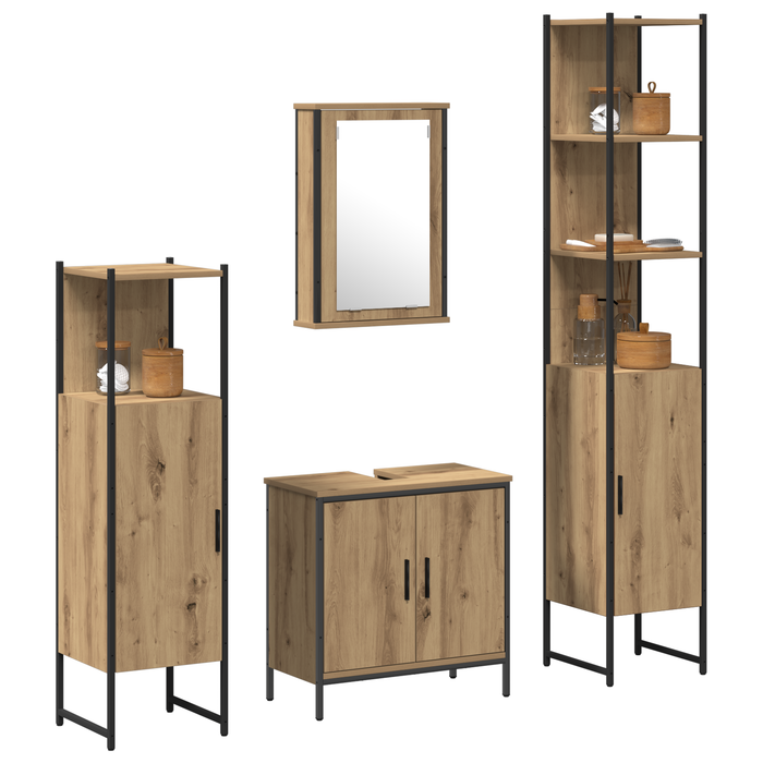 Set de mobilier pentru baie 4 piese din lemn de stejar prelucrat - WALTI WALTI