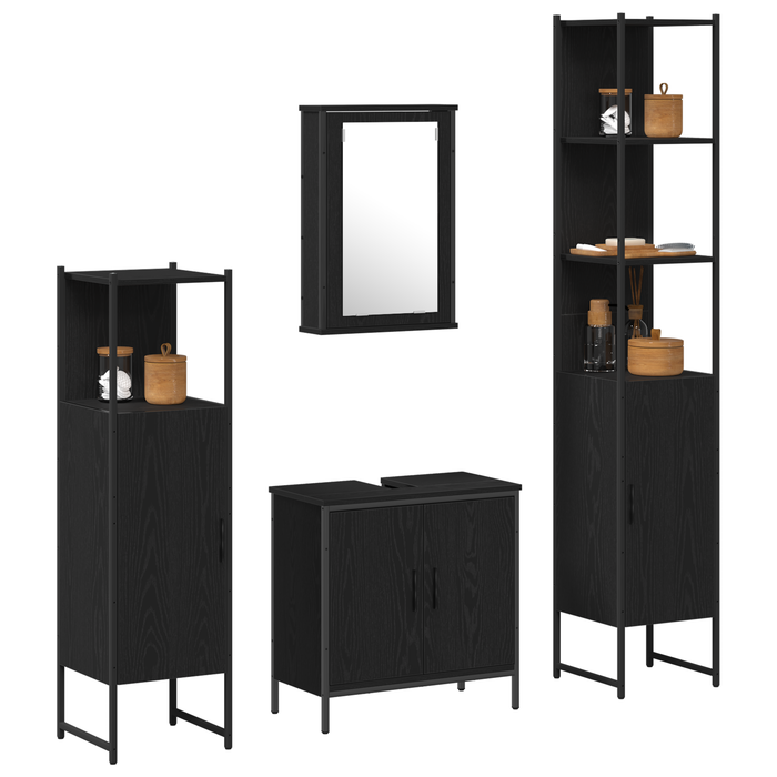 Set Mobilier Baie 4 Piese Stejar Negru Lemn Prelucrat - WALTI WALTI