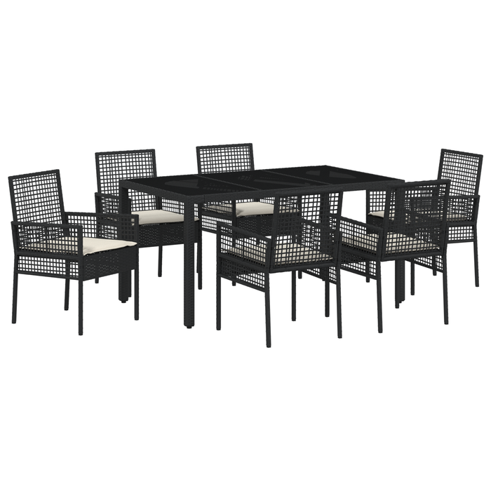 Set de Dining pentru Grădină din 7 Piese cu Perne Poliratan Negru - WALTI WALTI