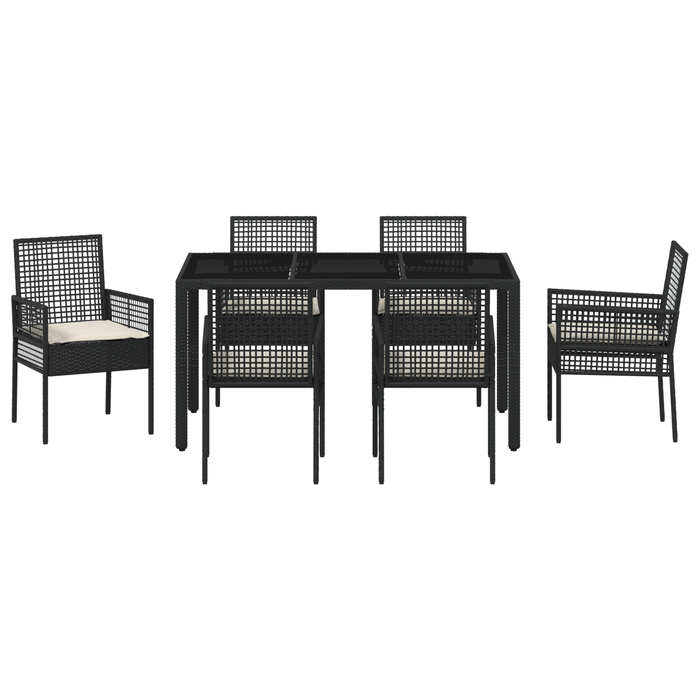 Set de Dining pentru Grădină din 7 Piese cu Perne Poliratan Negru - WALTI WALTI