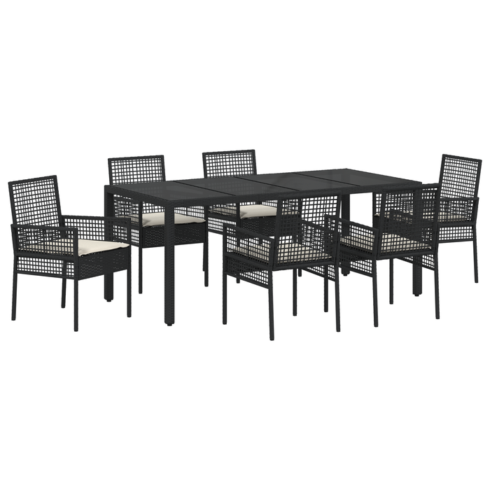 Set de dining pentru grădină, 7 piese, cu perne, rattan negru - WALTI WALTI