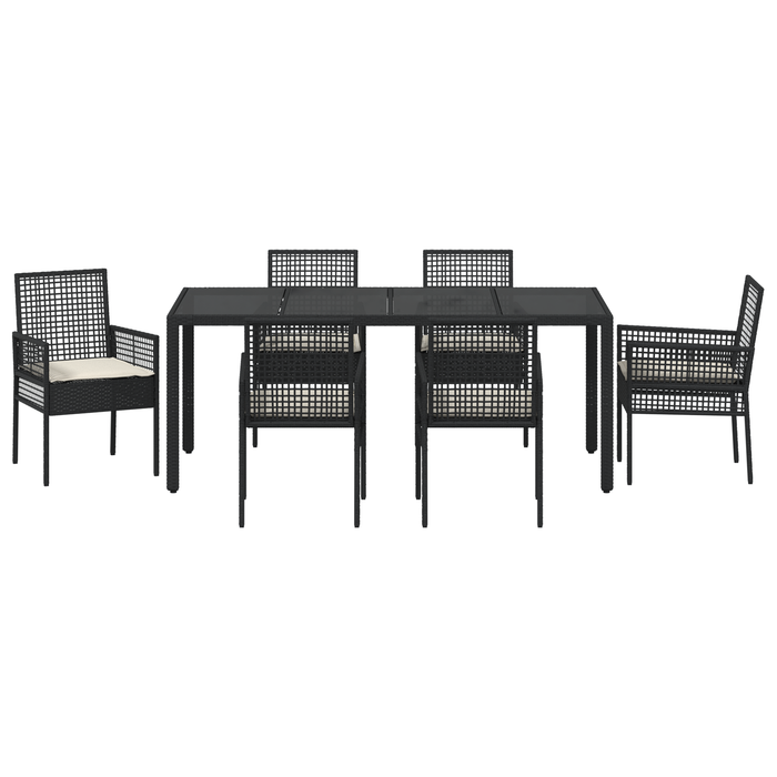 Set de dining pentru grădină, 7 piese, cu perne, rattan negru - WALTI WALTI