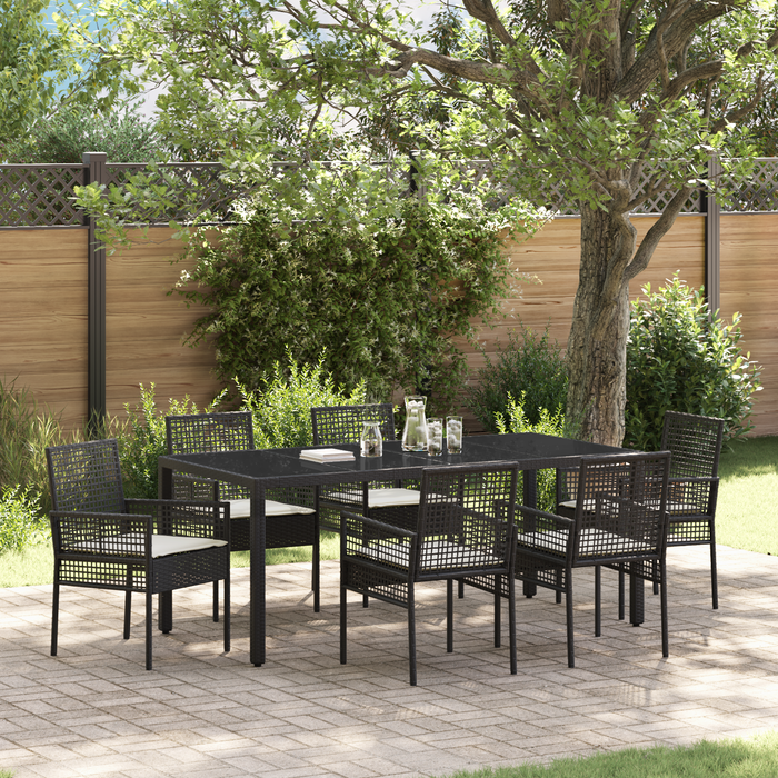 Set de dining pentru grădină, 7 piese, cu perne, rattan negru - WALTI WALTI